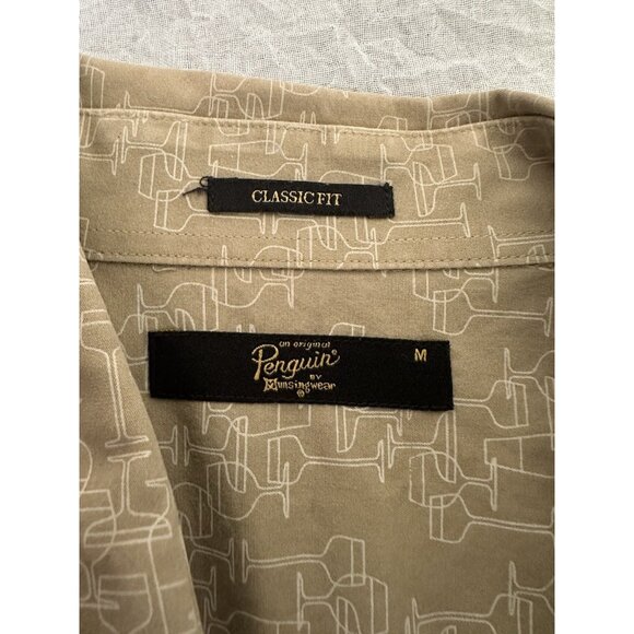 Original Penguin Shirt Men's Medium Button Up Long Sleeve Classic Fit Beige Wine - Picture 3 of 10